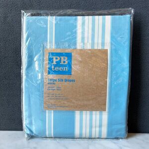 Pottery Barn Teen Blue Stripe Silk Drapes - 1 Panel 52" W x 63"L w/Drapery Hooks
